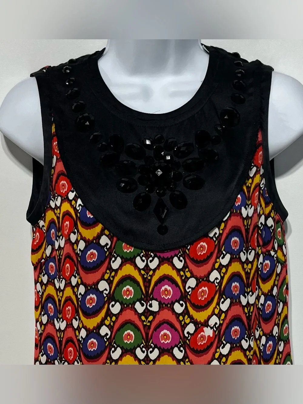 Tory Burch 100%‎ Silk Multicolor Beaded Bib Sleeveless Blouse Size Small NWT